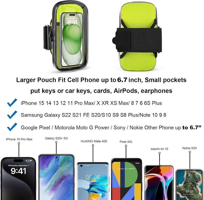 NITMTYOU Clear Running Phone Holder Armband, Sports Armband Case for iPhone 16 15 14 13 Pro Max 12 11 Plus X XS Samsung up to 6.9'', Universal Arm Bands Bag with Key Card Pocket for Exercise Walking Workout - Image 5